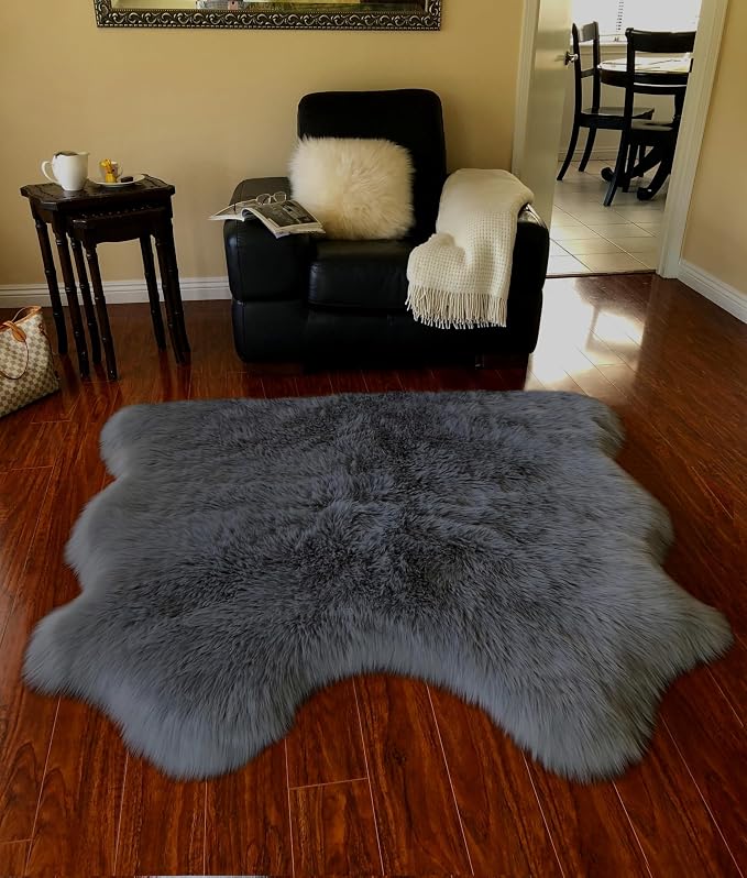 Free Shape Luxury Soft Fluffy Shag Area Rug Double Side by Side 3'x4', 90x120cm by LAMBZYRUGS