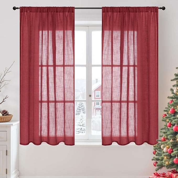 BGment Burgundy Linen Curtains 45 Inch Length by BGment