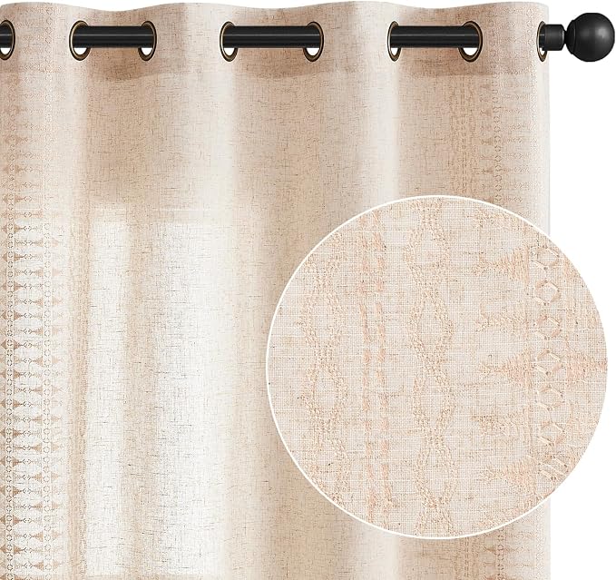 jinchan Boho Curtains for Bedroom Beige Linen Blend Curtains Farmhouse - Image 9