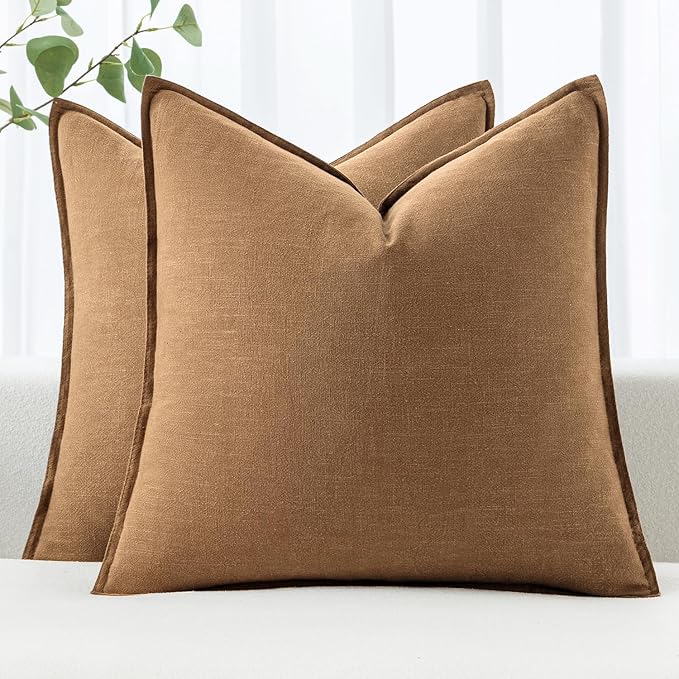 MIULEE Decorative Linen Euro Sham Pillow Covers 22x22 Inch Brown Boho Farmhouse by MIULEE