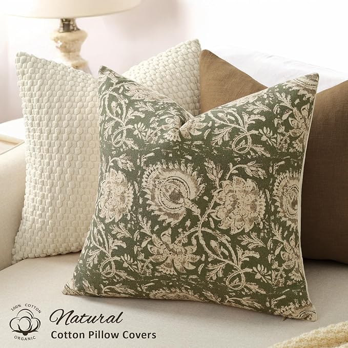 Vintage Floral Print Throw Pillow Covers 22x22 Set of 2 Neutral Modern - Image 2