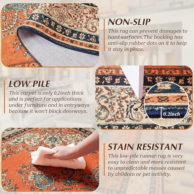 Area Rug for Living Room, 6x9Ft Non-Slip Vintage Area Rug, Machine Washable - Image 5
