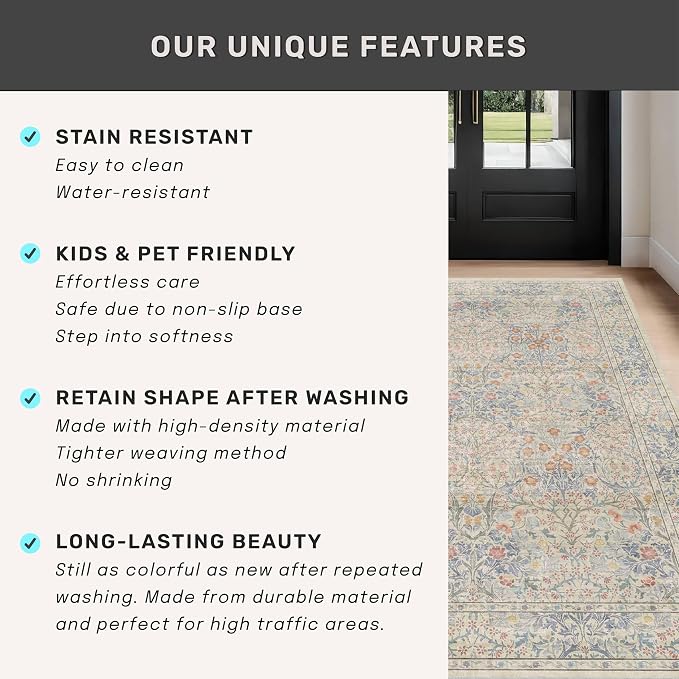 Hazo Haus Boho Beige Blue Living Room Rug 6x8 - Image 7