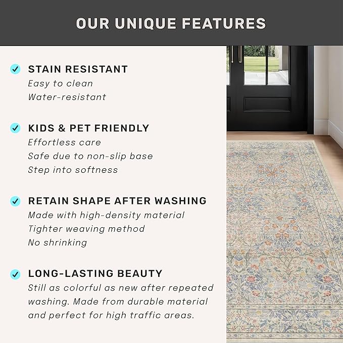 Vintage Beige Blue 3x12 Runner Rug - Image 7