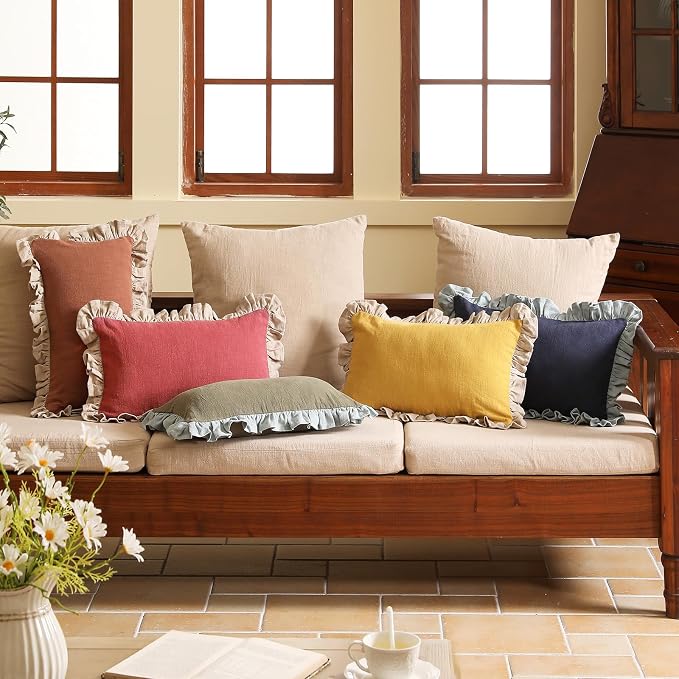 patdrea Shabby Chic Red Decorative Throw Pillow Covers 20x12 Set of 2, - Image 7