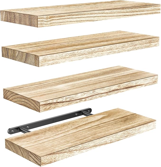 AMADA HOMEFURNISHING Floating Shelves, Paulownia Wood Wall Shelves by AMADAHOMEFURNISHING