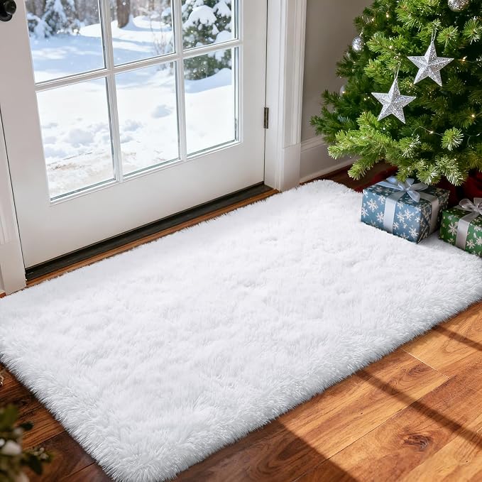 Merelax Fluffy Rug Shaggy Area Rug, Snow White 2x4 Small Rugs - Image 6