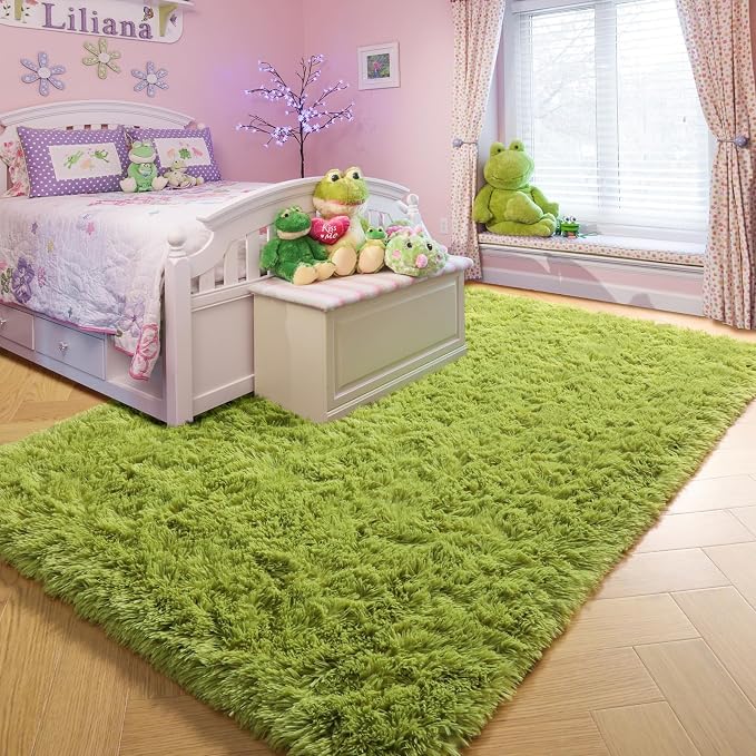 Grass Green Rugs for Bedroom, Fluffy Shag Area Rug 4x6 for Kids Room Living - Image 4