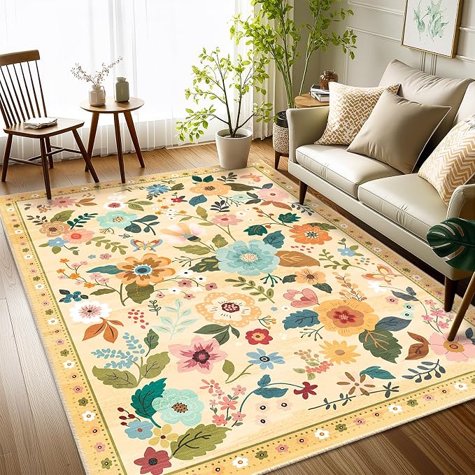 RELEANY Floral Nursery 3x5 Area Rugs Washable Print Boho Cute Carpet Non Slip - Image 6