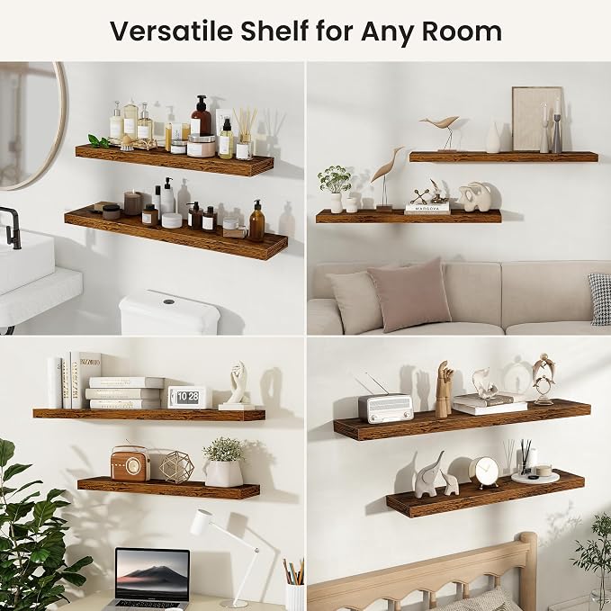 Fun Memories Floating Shelves for Wall, Rustic Wood Wall Mounted Shelves for - Image 8