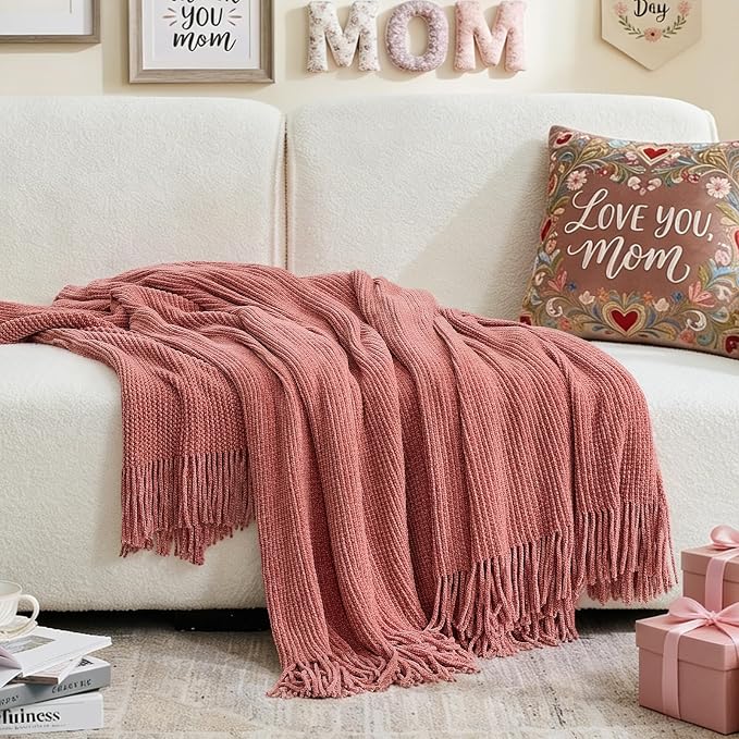 inhand Coral Pink Chunky Chenille Throw Blanket - Image 5