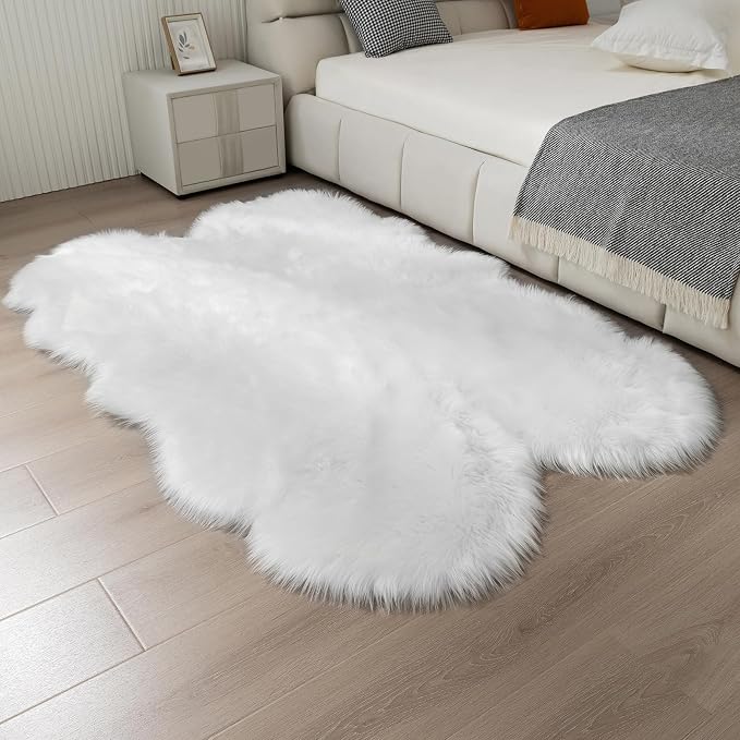 Fluffy Faux Fur Rug White Sheepskin Area Rug, 4x6 Ft Ultra Soft Shaggy Plush Rug - Image 9