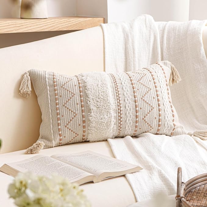 BlissBlush 12x20 Lumbar Pillow Cover, Cream Neutral Beige Rectangular - Image 6