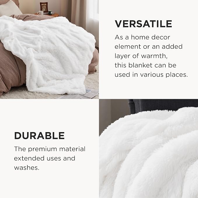 Bedsure GentleSoft Fluffy White Throw Blanket, Soft Cozy Furry Sherpa Fleece - Image 5