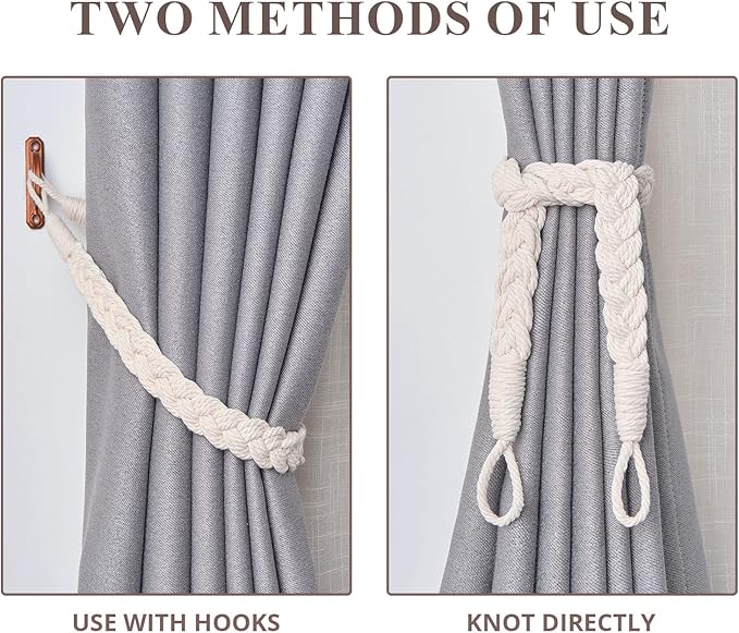 NICEEC 2 Pack Natural Cotton Rope Curtain Tiebacks Elegant Boho Style - Image 5