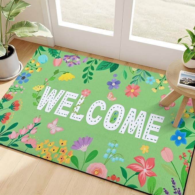 Likiyol Floral Door Mat Outside Entrance, Colorful Flower Welcome Mat Front - Image 3