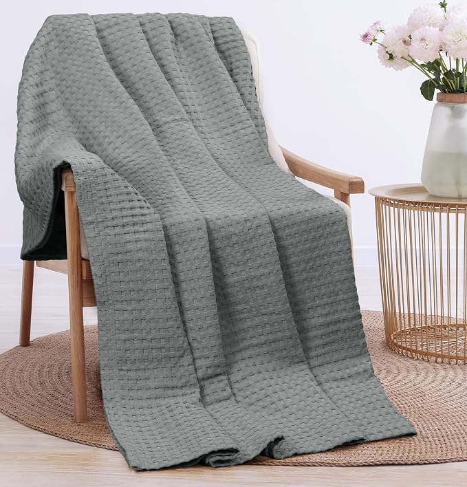 Utopia Bedding Cool Grey 100% Cotton Waffle Blanket 300 GSM Soft Lightweight - Image 8