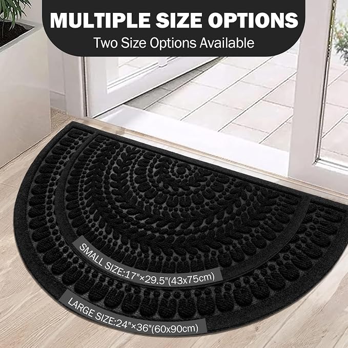RORA Half Circle Door Mat Front Door Mat Outside Entrance Black Welcome Mats - Image 5