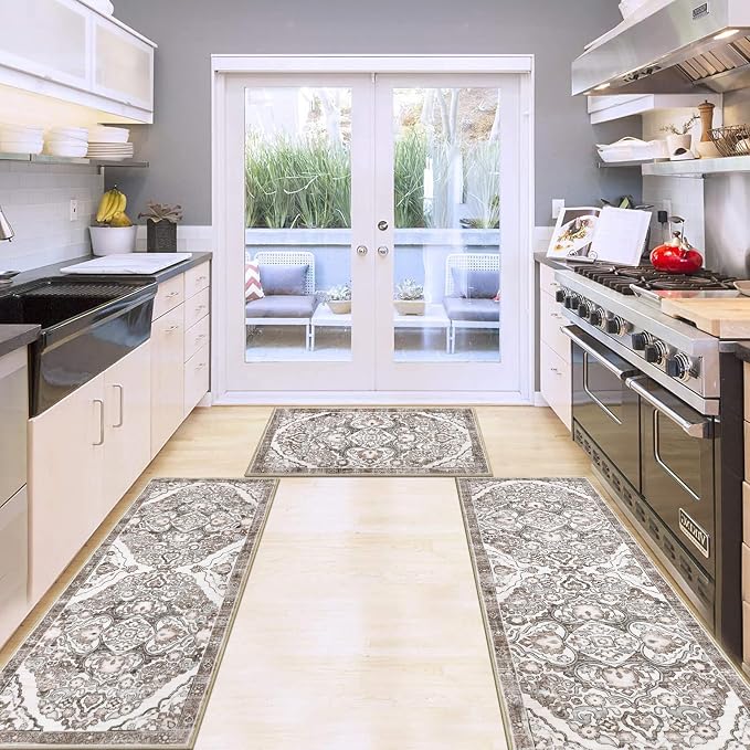 HEBE Farmhouse Kitchen Rugs Sets of 3 Non Slip Washable Boho Kitchen Rugs and - Image 7