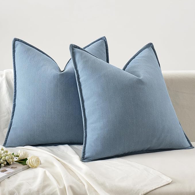 MIULEE Pack of 2 Light Blue Decorative Pillow Covers 20x20 Inch Soft Chenille - Image 6