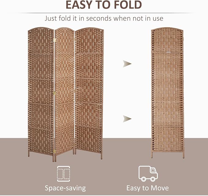 HOMCOM Room Divider 3 Panel, 6FT Tall Folding Privacy Screen, Freestanding - Image 3