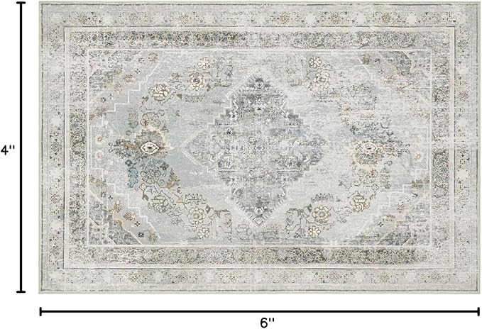 Phantoscope Washable Area Rug 4'x6' Non-Slip, Vintage Neutral Rugs - Image 2