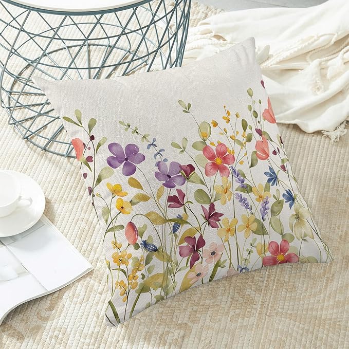 AEIOAE Spring Pillow Covers 24x24 Inch Set of 2, Colorful Wild Flower Leaves - Image 4