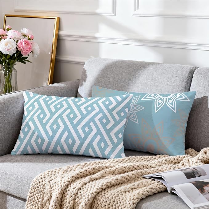 Hexagram Blue Geometric Pillow Covers 12x20 Set of 4, Decorative Outdoor Modern - Image 7