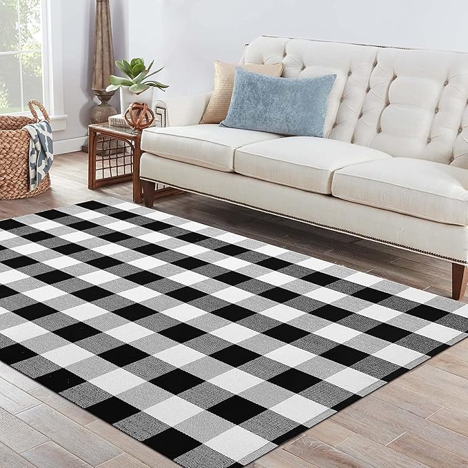 IOHOUZE Buffalo Plaid Checkered Rug 4x6 Ft Front Door Mats, Washable Area Rugs - Image 9