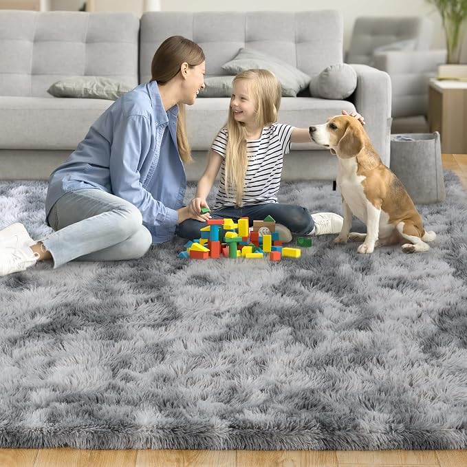 8x10 Area Rugs for Living Room Bedroom, Ultra Soft Fluffy Tie-Dye Silver Grey - Image 2