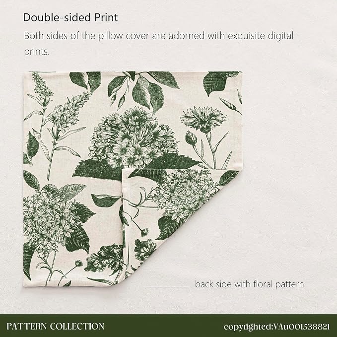 Foindtower Set of 2 Linen Floral Throw Pillow Covers Neutral Vintage Print - Image 8