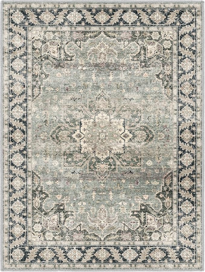 9x12 Area Rugs - 9x12 Washable Area Rug Indoor Vintage Rug Print Rug Low-Pile - Image 3