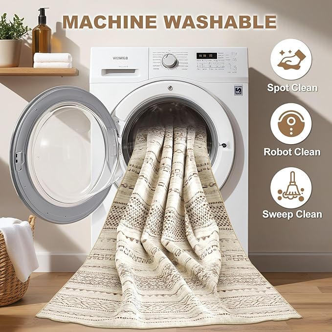 Nakagishi Round Rug Boho Area Rugs: 6x6 Washable Large Circle Neutral Soft - Image 2