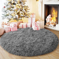 4'x4' Grey Round Rug for Bedroom, Ultra Soft Fluffy Circle Rug for Kids Girls by Quntue