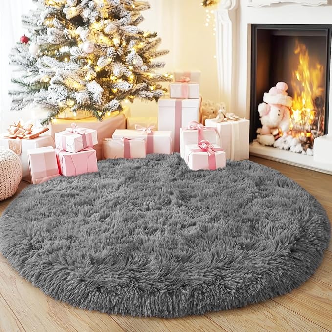 4'x4' Grey Round Rug for Bedroom, Ultra Soft Fluffy Circle Rug for Kids Girls by Quntue