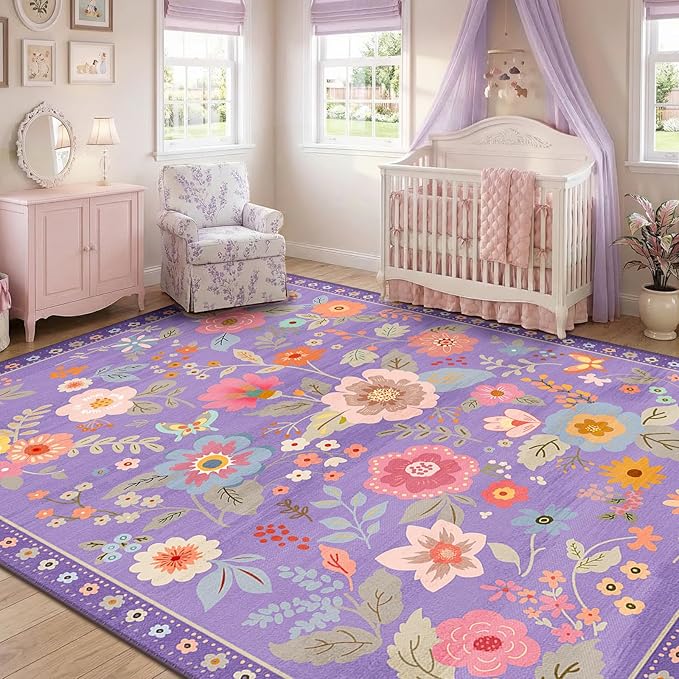 RELEANY Floral Nursery 8x10 Area Rugs Washable Print Boho Cute Carpet Non Slip - Image 6