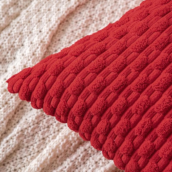 MIULEE Red Throw Pillow Covers Soft Corduroy Decorative Set of 2 Boho Striped - Image 2