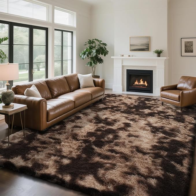 yongyangjuxin Fluffy Rug Shaggy Area Rug, Mottling Brown 9x12 Area Rugs by Yongyangjuxi