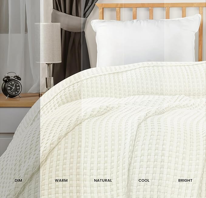 Utopia Bedding Ivory 100% Cotton Waffle Blanket 300 GSM Soft Lightweight - Image 6