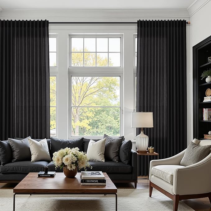 Nanspring Vintage Black Linen Curtains 96 Inches Long - Image 6
