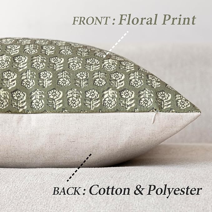 Foindtower Set of 2 Decorative Vintage Floral Print Throw Pillow Covers Neutral - Image 2
