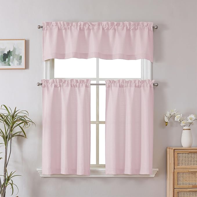 Chyhomenyc Bennet 2-Panel Blush Pink Kitchen Curtains, 36 Inch Length Tier - Image 2