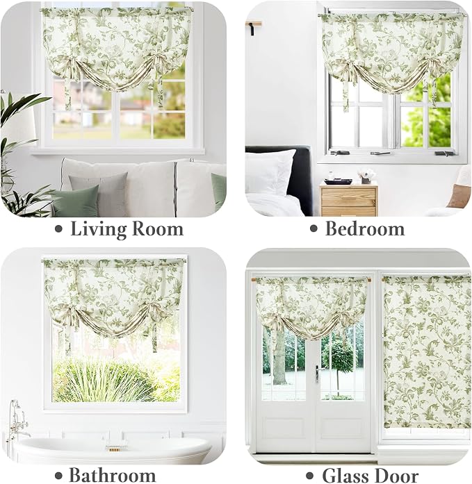 jinchan Tie Up Valance Curtain Floral Linen - Image 8