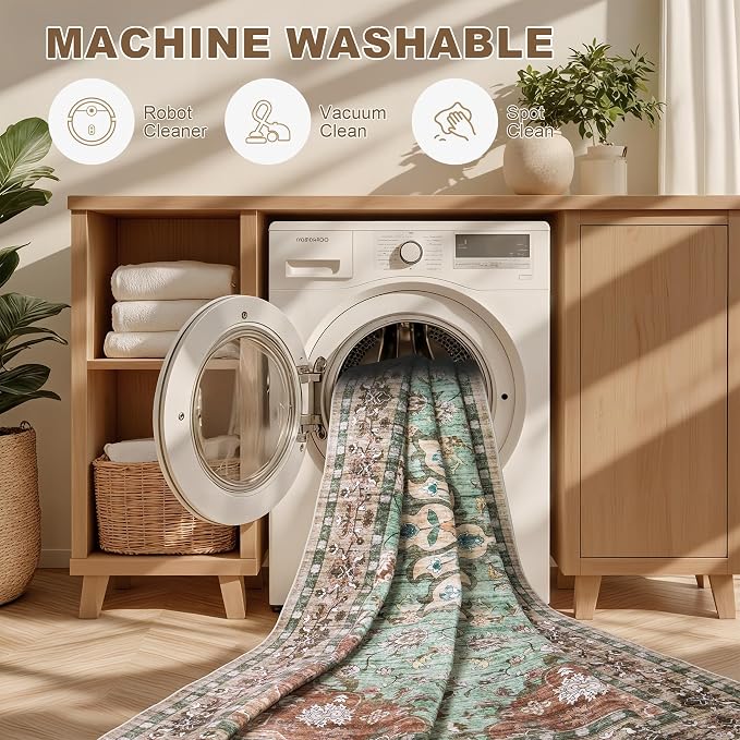 3x5 Area Rugs Living Room Rug: Washable Vintage Distressed Floral Rug No Slip - Image 6