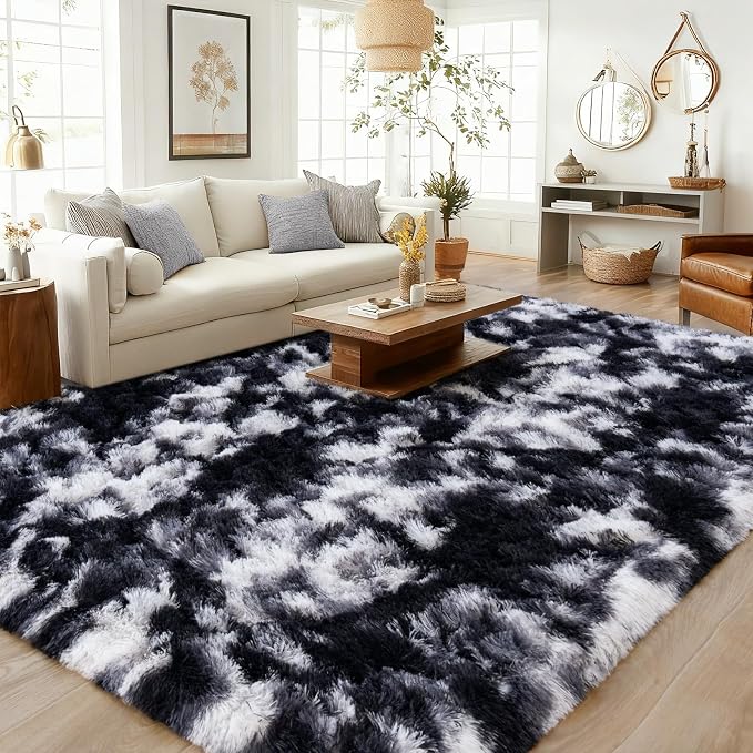 8x10 Area Rugs for Living Room Bedroom, Ultra Soft Fluffy Black and White Large - Image 5
