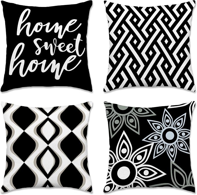Hexagram Black Geometric Pillow Covers 18x18 Set of 4, Decorative Outdoor by Hexagram