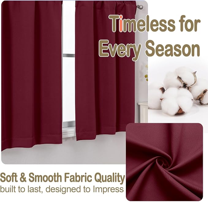 OVZME Christmas Burgundy Kitchen Curtains 36 Inch Length, Thick Solid Small - Image 6