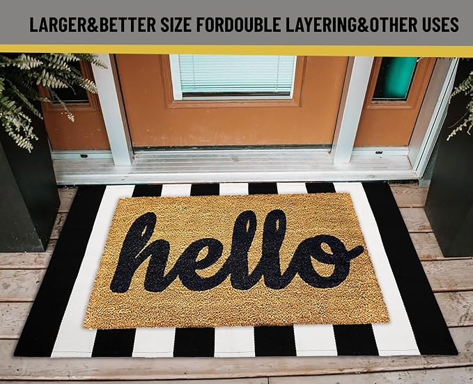 KOZYFLY Black and White Striped Rug Doormat 23.5' x 35.4' Cotton Woven Washable - Image 2