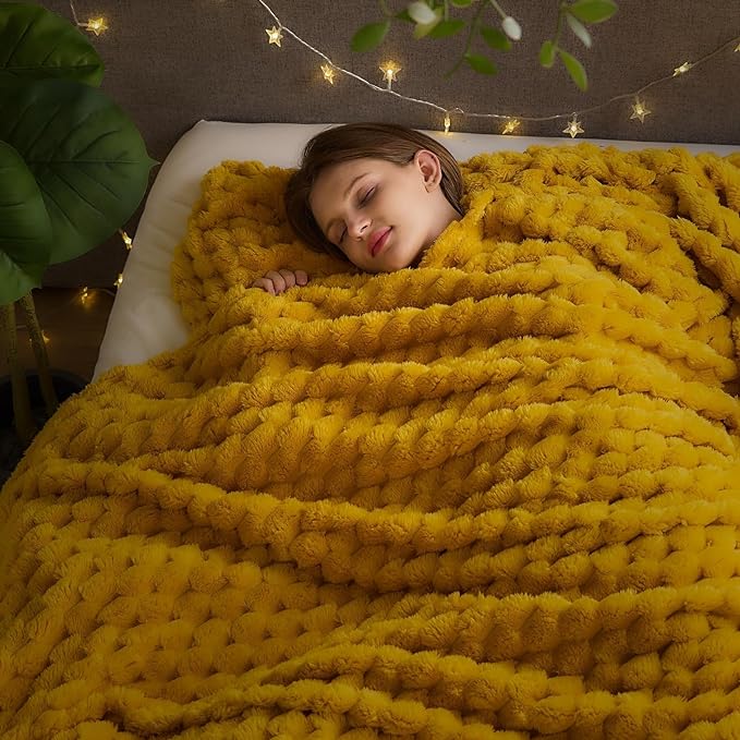 NEWCOSPLAY Super Soft Queen Blanket Mustard Yellow Premium Silky Flannel Fleece by NEWCOSPLAY