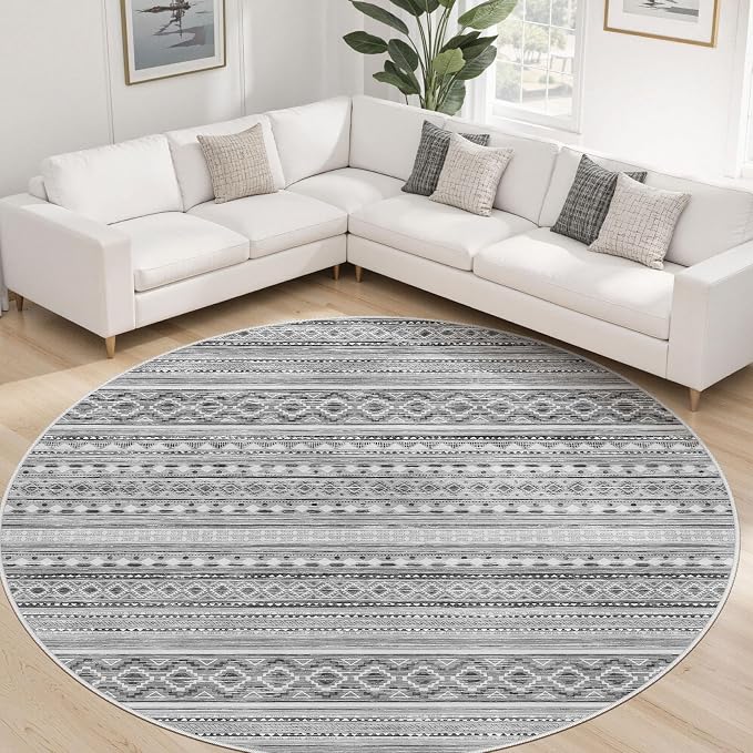 cotiled 8x8 Round Area Rug Living Room: Washable Boho Rugs - Image 6